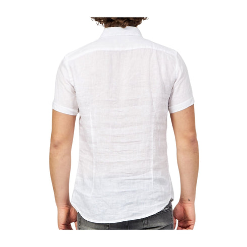 Yes Zee Camicia di lino Camicia Uomo in lino a maniche corte Bianco - Francavilla Moda